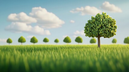 Poster - green field and blue sky