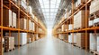 © Thitiwadee - Warehouse interior with skylights, bright and spacious, clean logistics environment