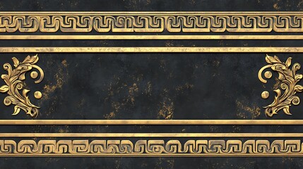 black and gold decorative frame with greek key design.