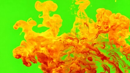 Wall Mural - abstract orange ink exploding in green screen: a vibrant burst of orange ink swirls and dances in a 