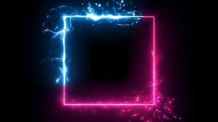 Wall Mural - neon square frame: a mesmerizing square frame, outlined in vibrant neon pink and blue hues, glows wi