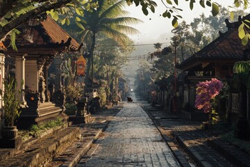 A village in Bali hosting a Nyepi festival, where the streets are empty and silent as part of a local custom to promote self-reflection and meditation.