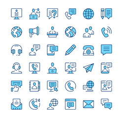 Wall Mural - communication icons. outline symbols. vector blue line icons set