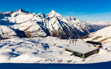 Picturesque view of winter ski resort Zermatt, Switzerland