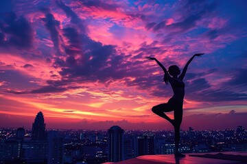 Dancer in silhouette against a vibrant sunset capturing the beauty of motion and nature's palette at dusk