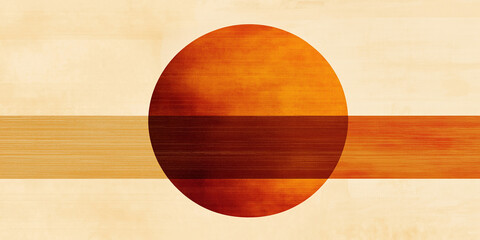 Aufkleber - Orange circle intersecting brown and beige stripes on textured background