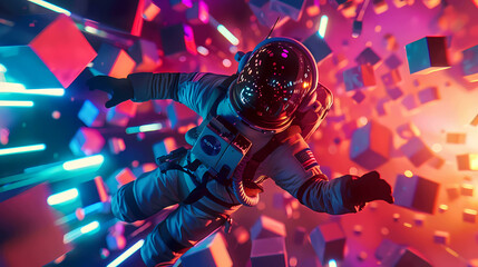 Spaceman walking around a planet with piano tiles graphic illustration. wallpaper