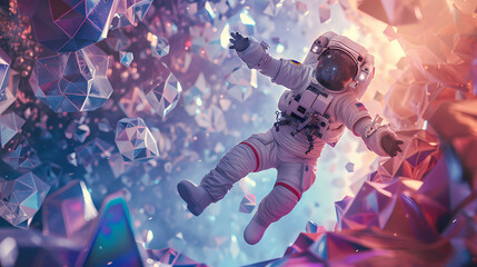 spaceman walking around a planet with piano tiles graphic illustration. wallpaper