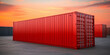© Andres Mejia - Red shipping containers sitting in container yard at sunset