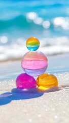 Glass Stones Stacked on Beach Sand