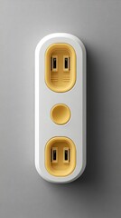 A white power strip with two outlets and a yellow button.