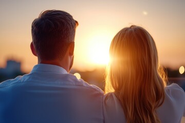 Wall Mural - A couple is sitting together and looking at the sun