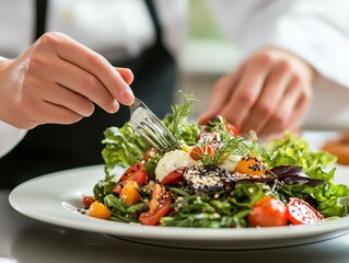 Close Up of a Person Eating a Fresh Salad.