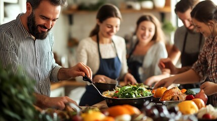 Group of Friends Enjoying a Meal Preparation