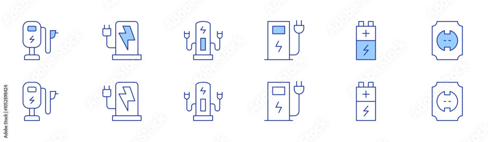 Charging icon set in two styles, Duotone and Thin Line style. Editable ...