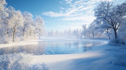 Canvas Print - Frozen Lake in a Snowy Winter Wonderland