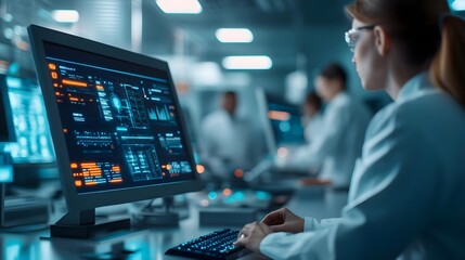 Scientist Working on Computer with Data