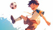 © umeno - 笑顔でサッカーボールを蹴る少年のイラスト - 元気いっぱいの子供のスポーツシーン