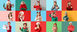 © Pixel-Shot - Set collage of little children on color background. Christmas celebration
