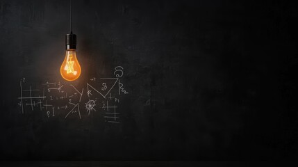 Wall Mural - Illuminated light bulb against a blackboard with equations