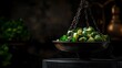 © DIAHIMAGESNEW - A close-up of fresh Brussels sprouts on an old-fashioned scale with a dark background.