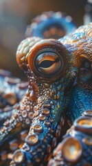 Wall Mural - close up of an octopus eye: a detailed look at marine life