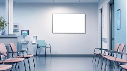 Wall Mural - mockup of an empty white poster in a modern hospital waiting room.