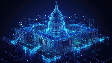 Wall Mural - a digital rendering of the us capitol building with glowing lines and nodes, symbolizing the interse