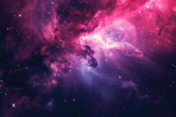 Wall Mural - Majestic Purple Pink Nebula with Stars in Cosmos