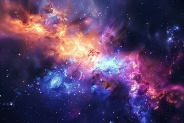 Wall Mural - Colorful and vivid space nebula with bright glowing stars and dust clouds
