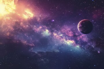 Canvas Print - Glowing Nebula and Distant Planet in the Cosmos
