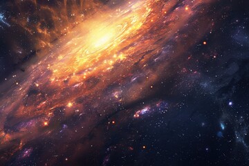 Wall Mural - Glowing spiral galaxy with bright center and dust clouds in deep space.