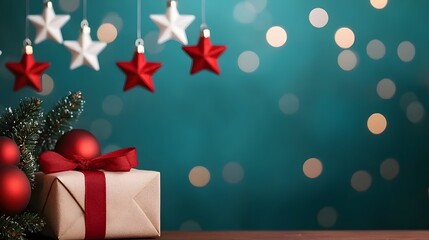 Aufkleber - Cozy and Inviting Holiday Scene with Gently Hanging Red and White Star Against a Warm Bokeh Lit Background Creating a Peaceful and Festive Atmosphere