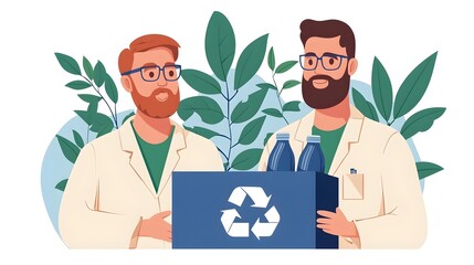 Poster - Factory workers efficiently managing the waste recycling process with advanced equipment and technology in a modern sustainable art style