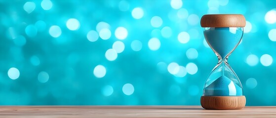 Aufkleber - Tranquil blue hourglass with flowing sand glowing in a serene calming atmosphere of soft blue white bokeh  A mesmerizing and meditative scene of time s passage and the beauty of the fleeting moment
