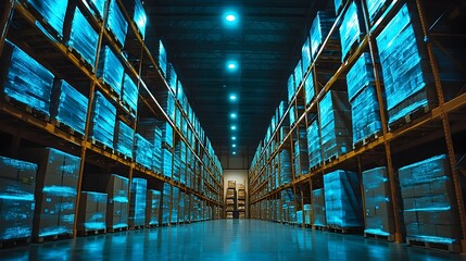 Poster - Augmented Reality Powered Package Tracking in Futuristic Warehouse with Glowing Indicators Guiding Efficient Delivery and Organization