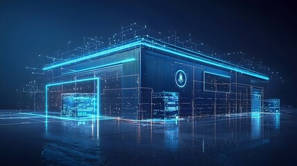 Leinwandbilder - Futuristic high tech warehouse interior with holographic icons highlighting delivery items