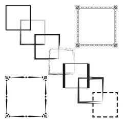 Wall Mural - Square frame shapes. Decorative corner elements. Grunge frame outlines. Vector border design.