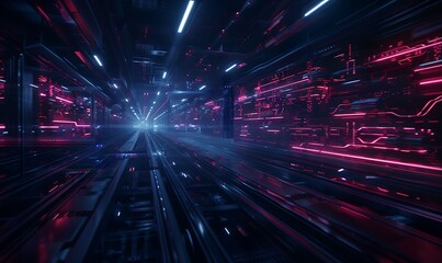 Poster - AI-Driven High-Tech Robotics Manufacturing Plant With Transparent Walls and Glowing Energy Lines Powering the Assembly Process