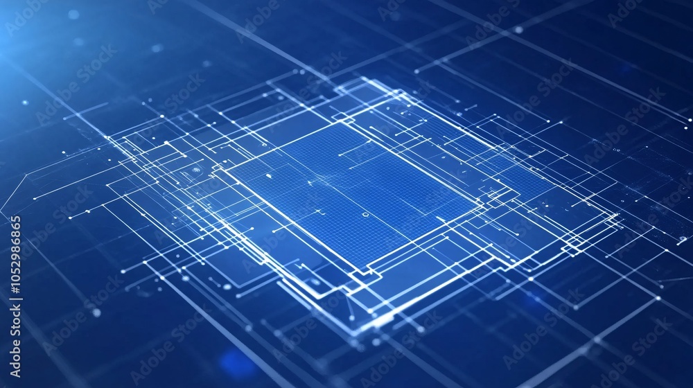 2410_010.abstract ui ux blueprint, isometric perspective, bold blue ...