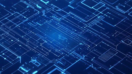 2410_010.abstract ui ux blueprint, isometric perspective, bold blue grid background, white interface shapes, clean modern design elements, digital layout concept