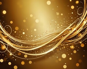 Elegant abstract background of golden swirls line with shimmering particles and bokeh decorations, Warm stage atmosphere idea for luxury branding