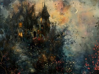 Canvas Print - Enchanted Forest Castle: A Dark Fantasy Landscape