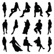 © simpleshapesample - Vector collection set of sitting people silhouettes.