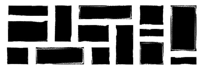 Poster - Box brush frame rough shape set. Text box frame rough grunge square paint shape element. Hand drawn crayon grunge brush rectangle text border. Vector illustration