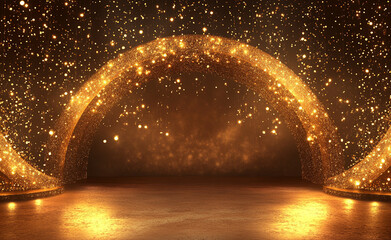 Wall Mural - stunning stage adorned with golden lights and glitter creates magical atmosphere, perfect for perfor