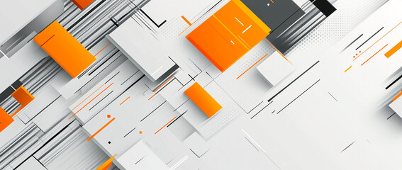 Geometric shapes in vibrant orange and subtle gray create dynamic and modern background. This design evokes sense of creativity and innovation, perfect for various digital applications