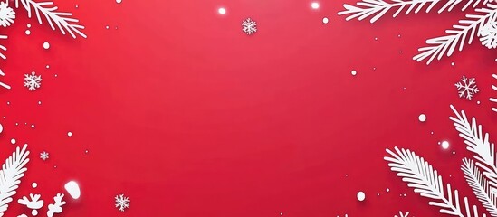 Wall Mural - Red background with white snowflakes, flat design, vector illustration