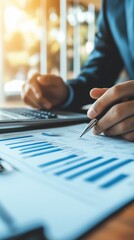 closeup photo of a financial planner going over the numbers on his spreadsheet in the office for his client