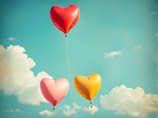 Retro love balloons on blue sky